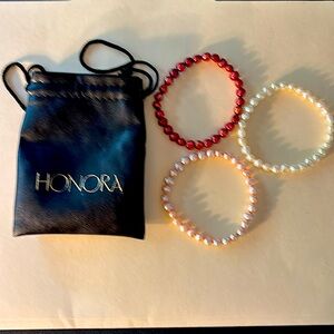 HONORA Cultured Pearl Stretch Bracelets set of 3. Pink,White,Magenta